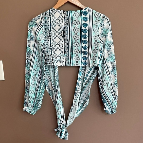 NWT ZHU Ulma Wrap Top Wide Leg‎ Pants Set Blue XS - Picture 7 of 8